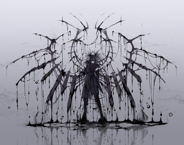 A version of the prior "angel" from an alternate setting, in which their transformation results in the body melting and dripping apart.