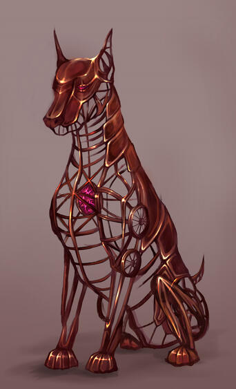 An artificer's companion hand-built to resemble a childhood pet, powered by a magical core.